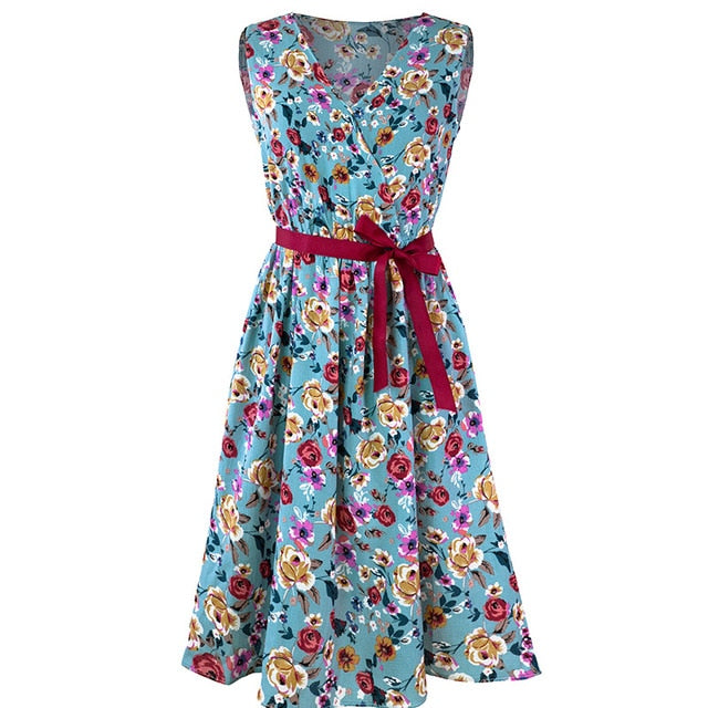 JAPPKBH Summer Autumn Women Dress New Elegant Sweet Print Floral Deep