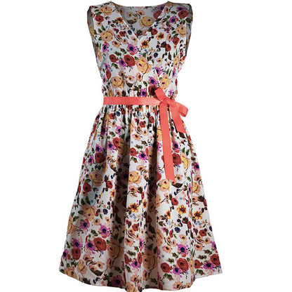 JAPPKBH Summer Autumn Women Dress New Elegant Sweet Print Floral Deep