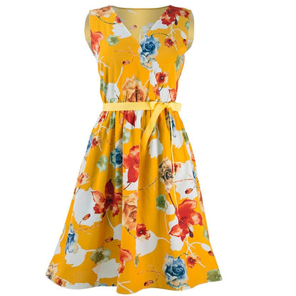 JAPPKBH Summer Autumn Women Dress New Elegant Sweet Print Floral Deep