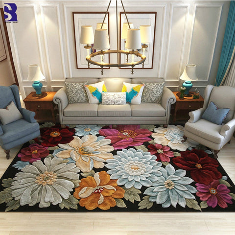 SunnyRain 1-piece Short Plush Printed Flowers Carpet For Living Room Area