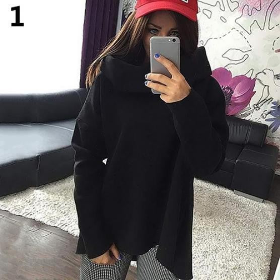 Sweatshirt women autumn winter casual long sleeve turtleneck irregular pullover