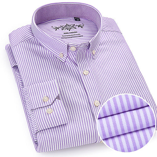 Men's Long Sleeve Plaid/Striped Oxford Dress Shirt Single Patch