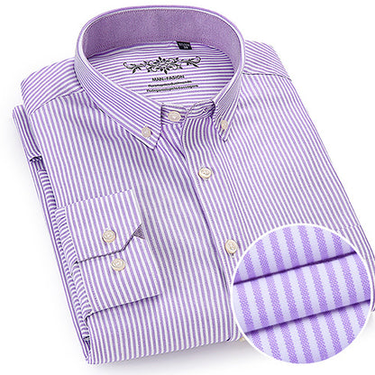 Men's Long Sleeve Plaid/Striped Oxford Dress Shirt Single Patch