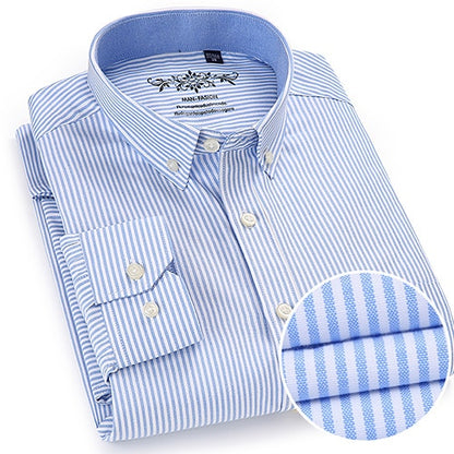 Men's Long Sleeve Plaid/Striped Oxford Dress Shirt Single Patch