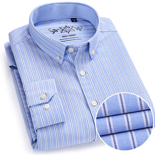 Men's Long Sleeve Plaid/Striped Oxford Dress Shirt Single Patch
