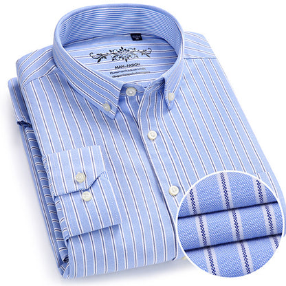 Men's Long Sleeve Plaid/Striped Oxford Dress Shirt Single Patch