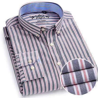 Men's Long Sleeve Plaid/Striped Oxford Dress Shirt Single Patch