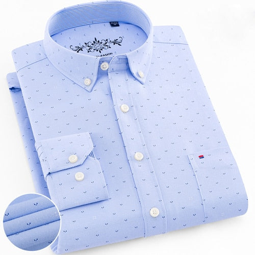 Men's Long Sleeve Plaid/Striped Oxford Dress Shirt Single Patch