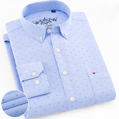 Men's Long Sleeve Plaid/Striped Oxford Dress Shirt Single Patch