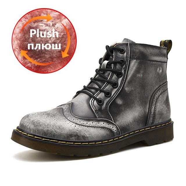 Vancat  High Quality Genuine Leather Men Boots Winter Waterproof Ankle Boots Riding Boots