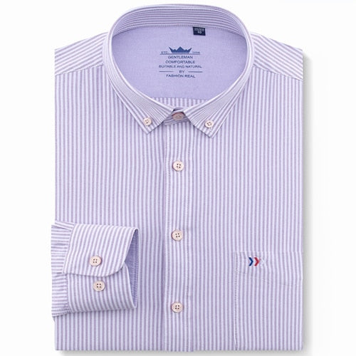Men's 100% Cotton Multi Striped Oxford Dress Shirt with Left Chest Pocket Smart