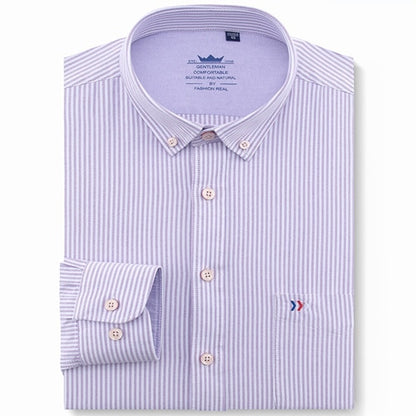 Men's 100% Cotton Multi Striped Oxford Dress Shirt with Left Chest Pocket Smart