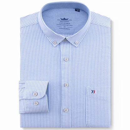 Men's 100% Cotton Multi Striped Oxford Dress Shirt with Left Chest Pocket Smart