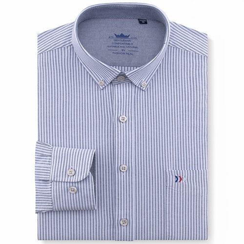 Men's 100% Cotton Multi Striped Oxford Dress Shirt with Left Chest Pocket Smart