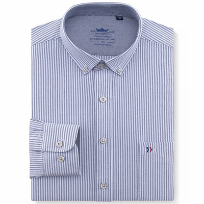 Men's 100% Cotton Multi Striped Oxford Dress Shirt with Left Chest Pocket Smart