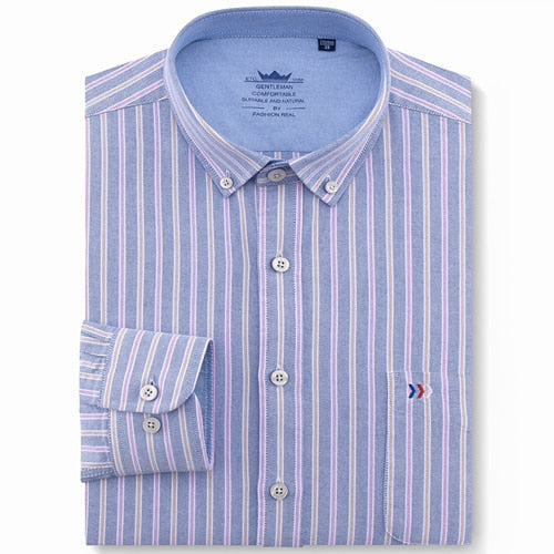 Men's 100% Cotton Multi Striped Oxford Dress Shirt with Left Chest Pocket Smart