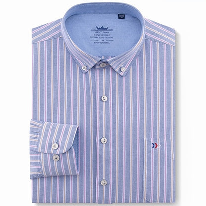 Men's 100% Cotton Multi Striped Oxford Dress Shirt with Left Chest Pocket Smart