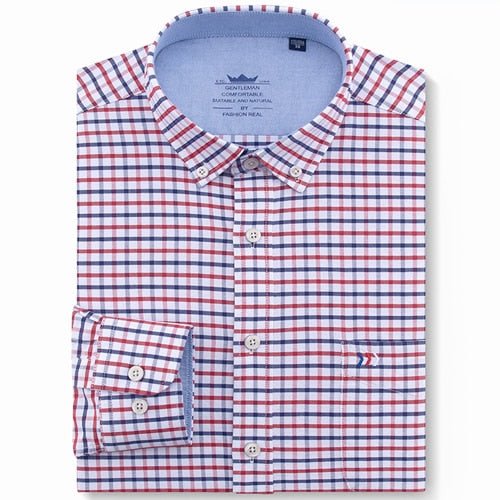 Men's 100% Cotton Multi Striped Oxford Dress Shirt with Left Chest Pocket Smart