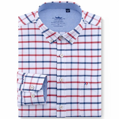 Men's 100% Cotton Multi Striped Oxford Dress Shirt with Left Chest Pocket Smart