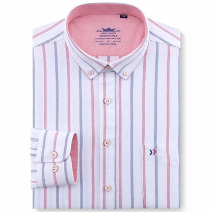 Men's 100% Cotton Multi Striped Oxford Dress Shirt with Left Chest Pocket Smart