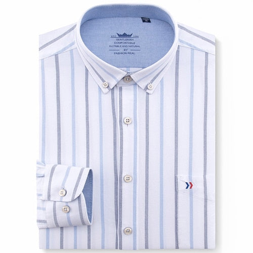 Men's 100% Cotton Multi Striped Oxford Dress Shirt with Left Chest Pocket Smart