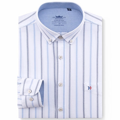 Men's 100% Cotton Multi Striped Oxford Dress Shirt with Left Chest Pocket Smart