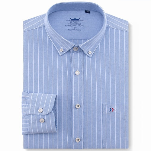 Men's 100% Cotton Multi Striped Oxford Dress Shirt with Left Chest Pocket Smart