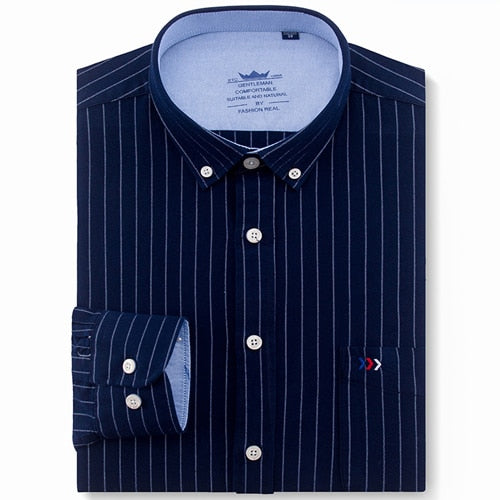 Men's 100% Cotton Multi Striped Oxford Dress Shirt with Left Chest Pocket Smart