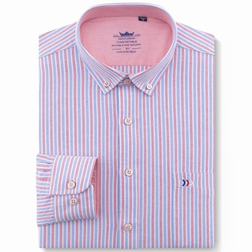 Men's 100% Cotton Multi Striped Oxford Dress Shirt with Left Chest Pocket Smart