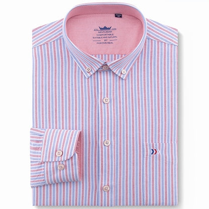 Men's 100% Cotton Multi Striped Oxford Dress Shirt with Left Chest Pocket Smart