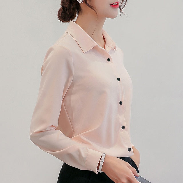 BIBOYAMALL White Blouse Women Chiffon Office Career Shirts Tops