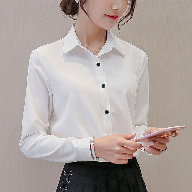 BIBOYAMALL White Blouse Women Chiffon Office Career Shirts Tops