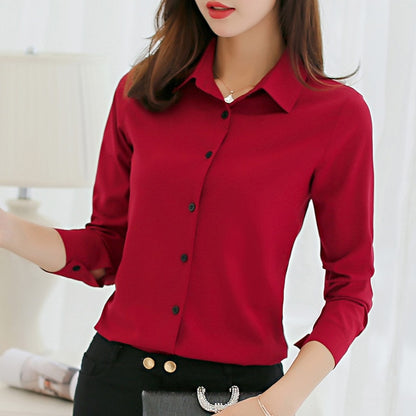 BIBOYAMALL White Blouse Women Chiffon Office Career Shirts Tops