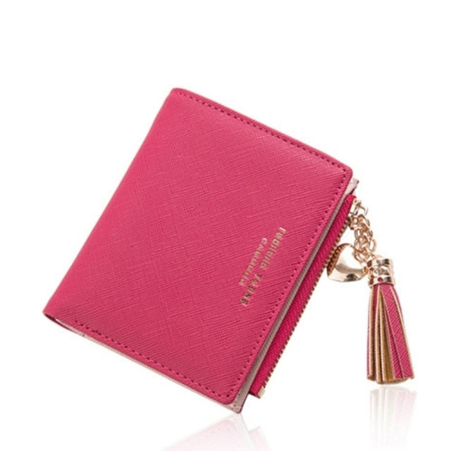 Mini  Women Wallets PU  Leather Purse Female Bronzing  Tassel  Zipper  Wallets  Credit Card Holder