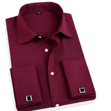 Fashion Men Business Shirts French Cuff Button Men Dress Shirts Cotton Solid - Shopy Max