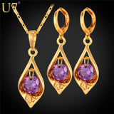 U7 Luxury Cubic Zirconia Jewelry Set Gold Plated Purple Crystal Jewelry