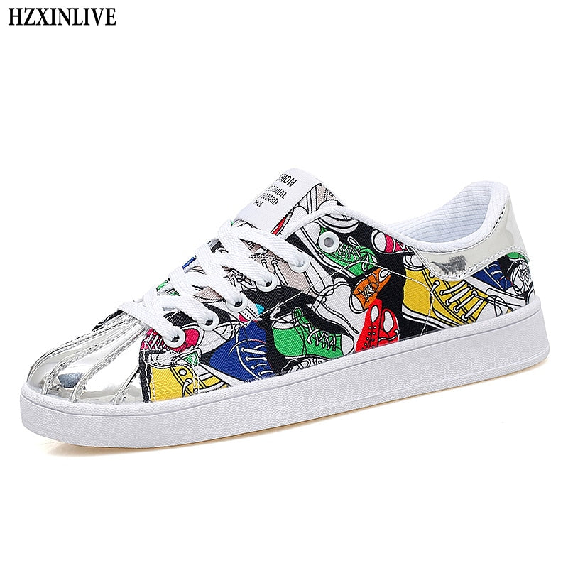 HZXINLIVE 2019 Fashion Women Vulcanized Shoes Sneakers Ladies Lace-up
