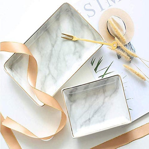 Nordic Style Marble Painting Phnom Penh Ceramic Jewelry Plate Ring Necklace Cosmetic Snack Dried