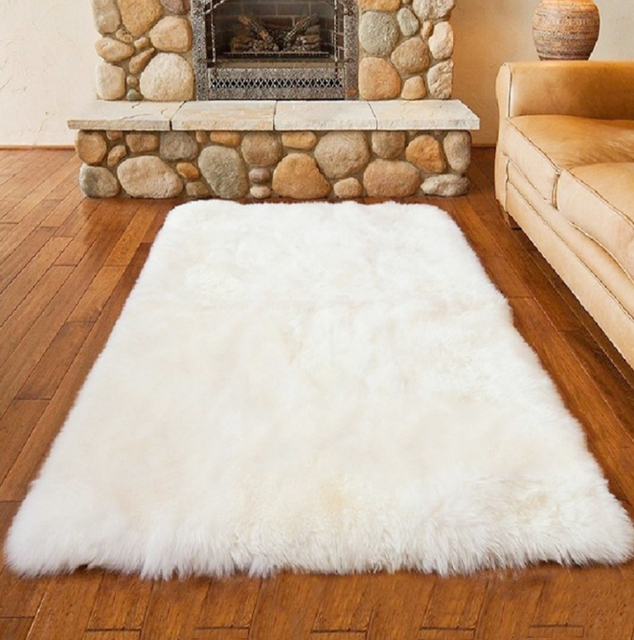Enipate White Faux Sheepskin Wool Rug Fluffy Hairy Wool Carpet Seat Pad