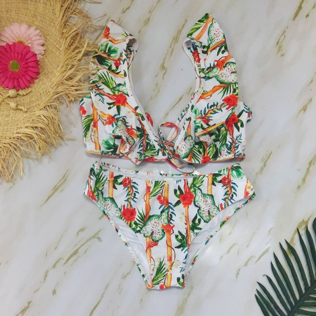 2019 New Bikini Beach Skirt Tunics for Beach Long Leaves Print Bikini Cover up