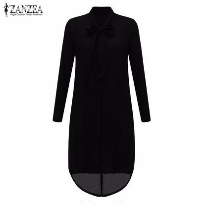 2016 ZANZEA Fashion Blusas Femininas Women Shirt Dress Bow Long Sleeve Casual