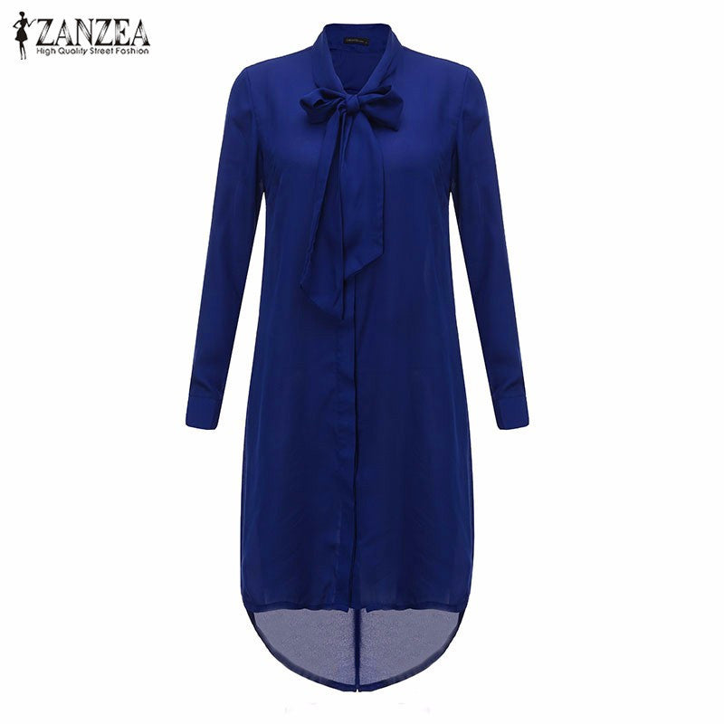 2016 ZANZEA Fashion Blusas Femininas Women Shirt Dress Bow Long Sleeve Casual