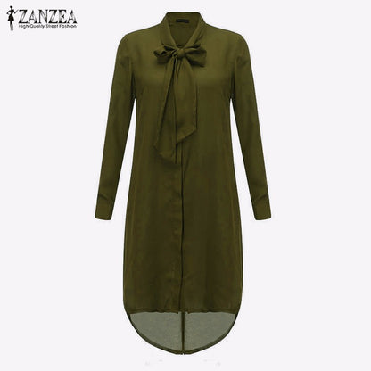 2016 ZANZEA Fashion Blusas Femininas Women Shirt Dress Bow Long Sleeve Casual