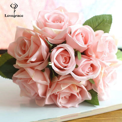 Silk Roses Wedding Bouquet for Bridesmaids Bridal Bouquet White Pink