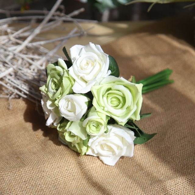 Silk Roses Wedding Bouquet for Bridesmaids Bridal Bouquet White Pink