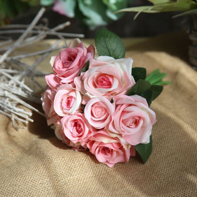 Silk Roses Wedding Bouquet for Bridesmaids Bridal Bouquet White Pink