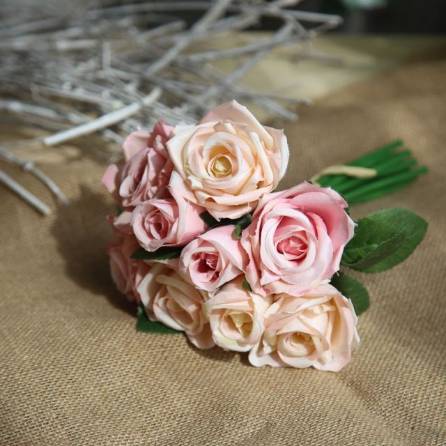 Silk Roses Wedding Bouquet for Bridesmaids Bridal Bouquet White Pink