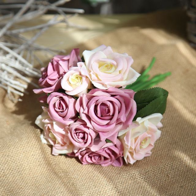 Silk Roses Wedding Bouquet for Bridesmaids Bridal Bouquet White Pink