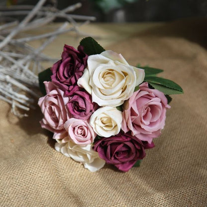 Silk Roses Wedding Bouquet for Bridesmaids Bridal Bouquet White Pink
