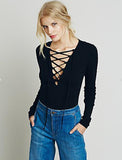 Hollow out Strappy Front Women Autumn Plus Size Lace Up Causal Long Sleeve